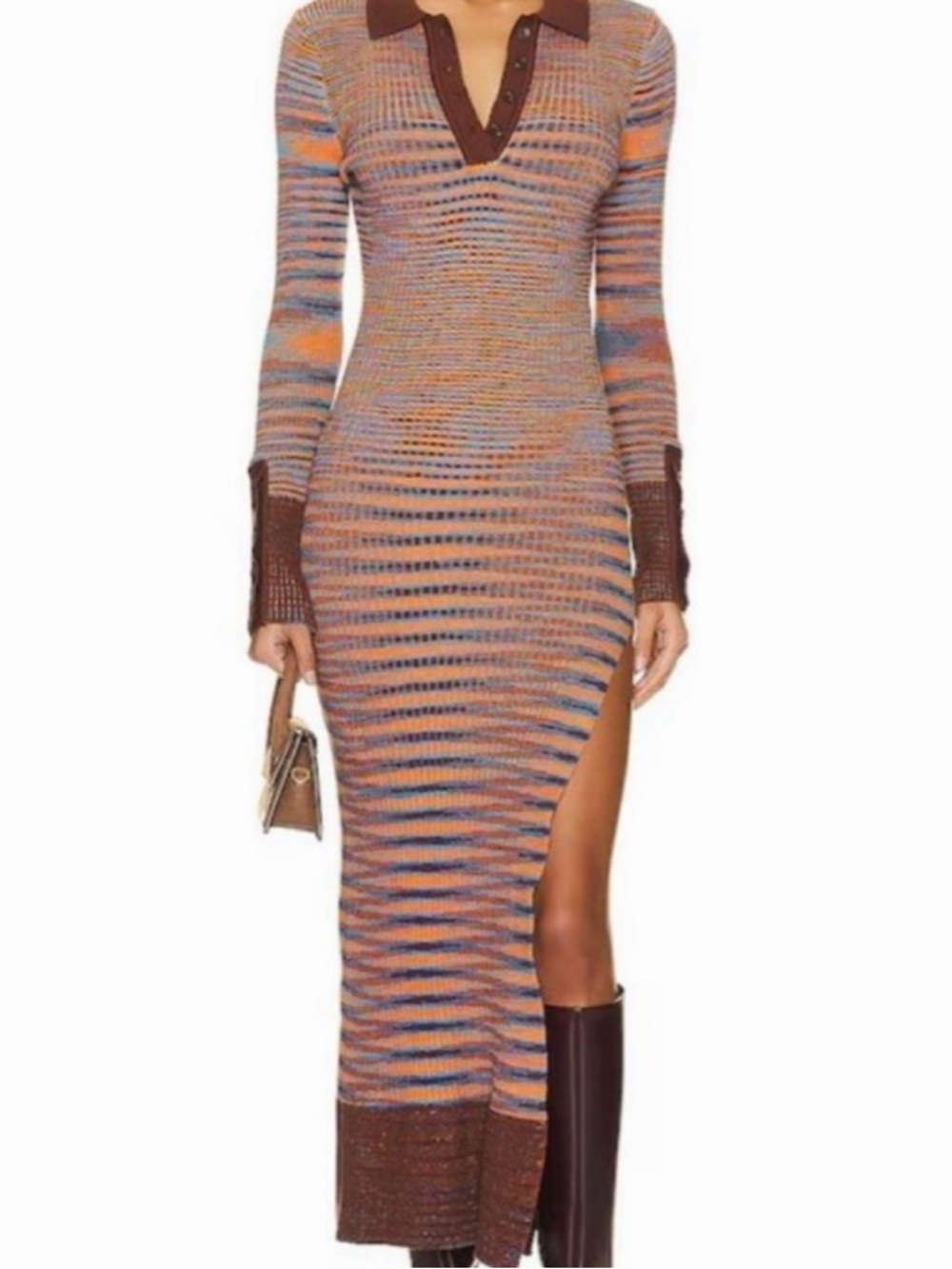 Jacquemus Striped Knit Maxi Dress in Blue, Orange, Brown